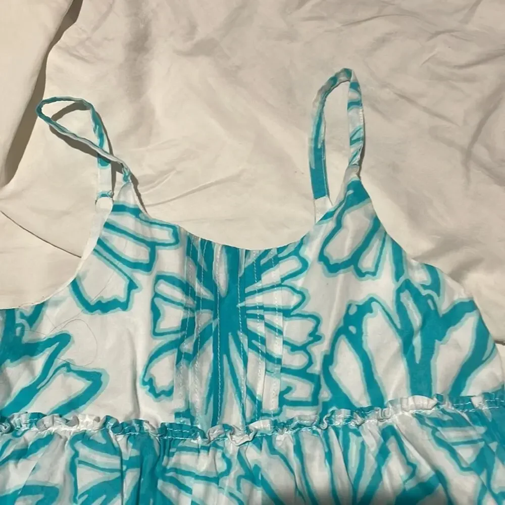 Gymboree 6 turquoise floral white 💯cotton lined sundress worn once euc